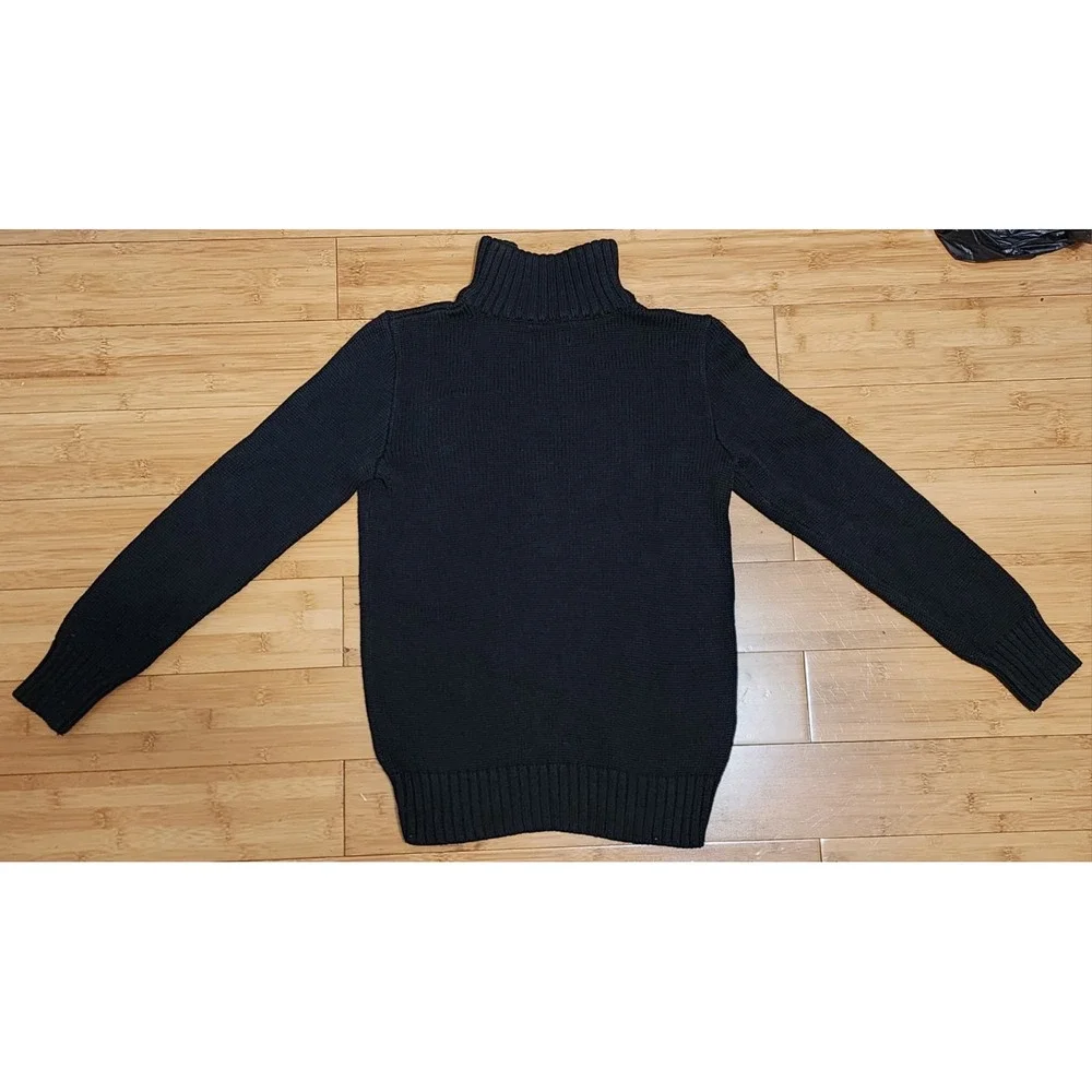 Polo Ralph Lauren Sweater Boy Medium 10-12 Black 1/4 Zip Mock Purple Pony Preppy